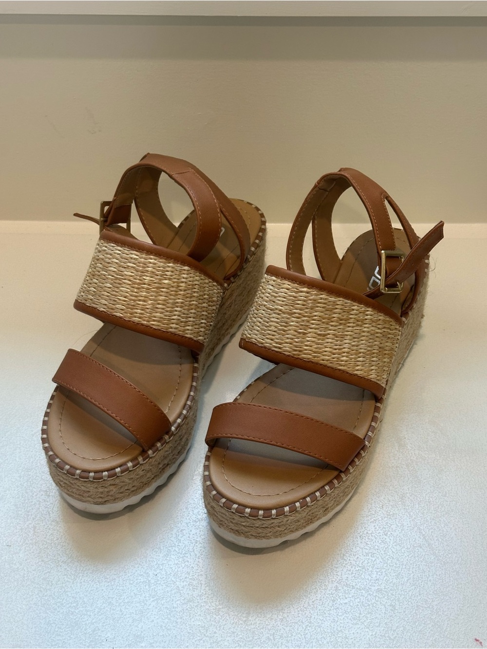 Soda Tan Woven Platform Wedge Sandals